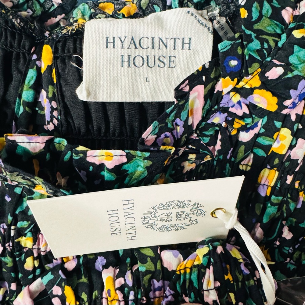 Hyacinth House | NEW Black Multi Floral Smocked Samantha Midi Dress Size L - Picture 12 of 13